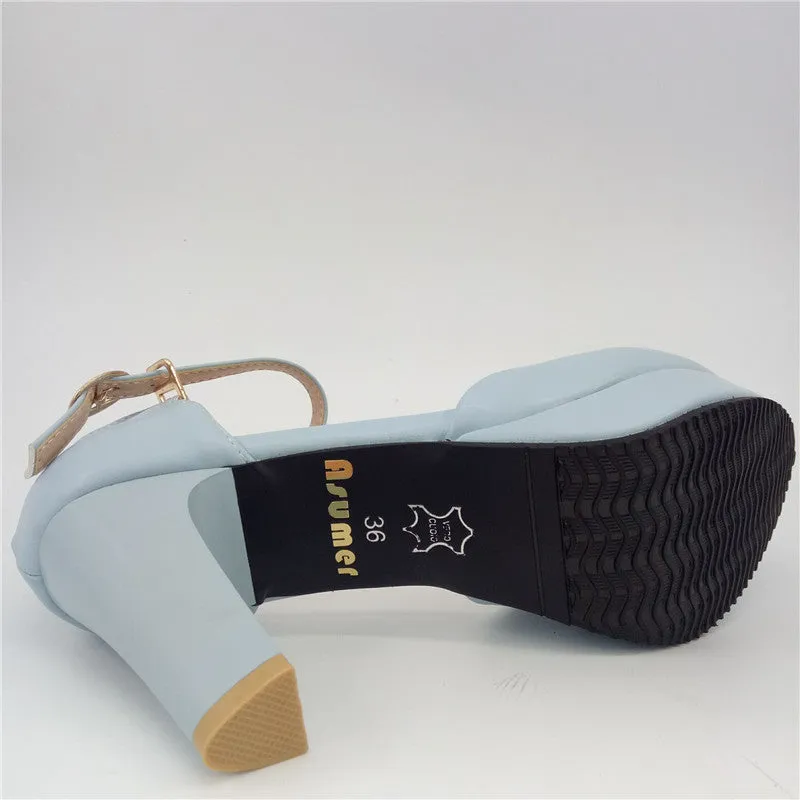 Asumer 2018 fashion new arrive women pumps solid buckle spring autumn wedding shoes round toe elegant ladies high heels shoes