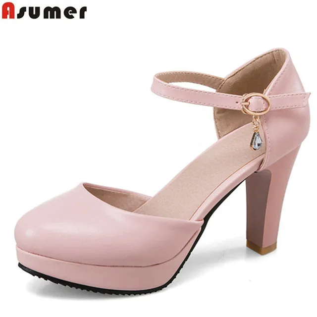 Asumer 2018 fashion new arrive women pumps solid buckle spring autumn wedding shoes round toe elegant ladies high heels shoes