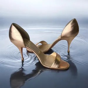 CHRISTIAN LOUBOUTIN ROSE GOLD METALLIC DORSAY OPEN TOE SANDALS SIZE 39