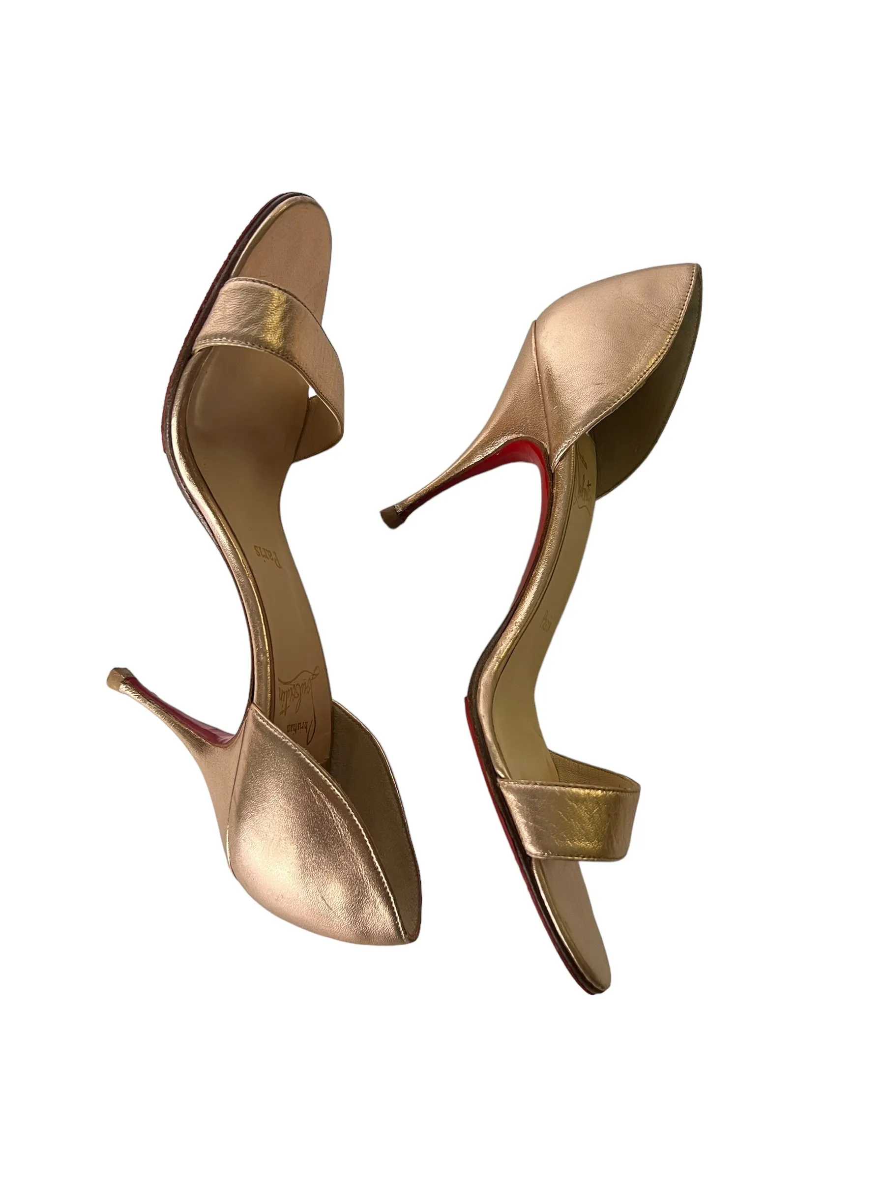 CHRISTIAN LOUBOUTIN ROSE GOLD METALLIC DORSAY OPEN TOE SANDALS SIZE 39