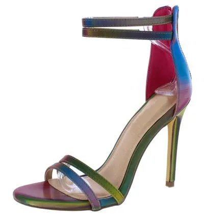 Color Me Bad Multi Rainbow Open Toe Ankle Strap Heels