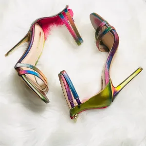 Color Me Bad Multi Rainbow Open Toe Ankle Strap Heels