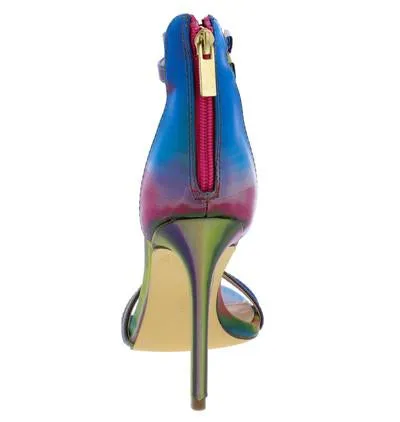 Color Me Bad Multi Rainbow Open Toe Ankle Strap Heels