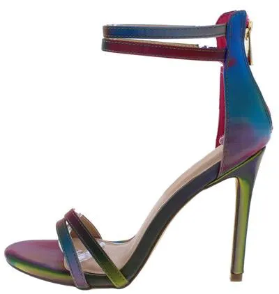 Color Me Bad Multi Rainbow Open Toe Ankle Strap Heels