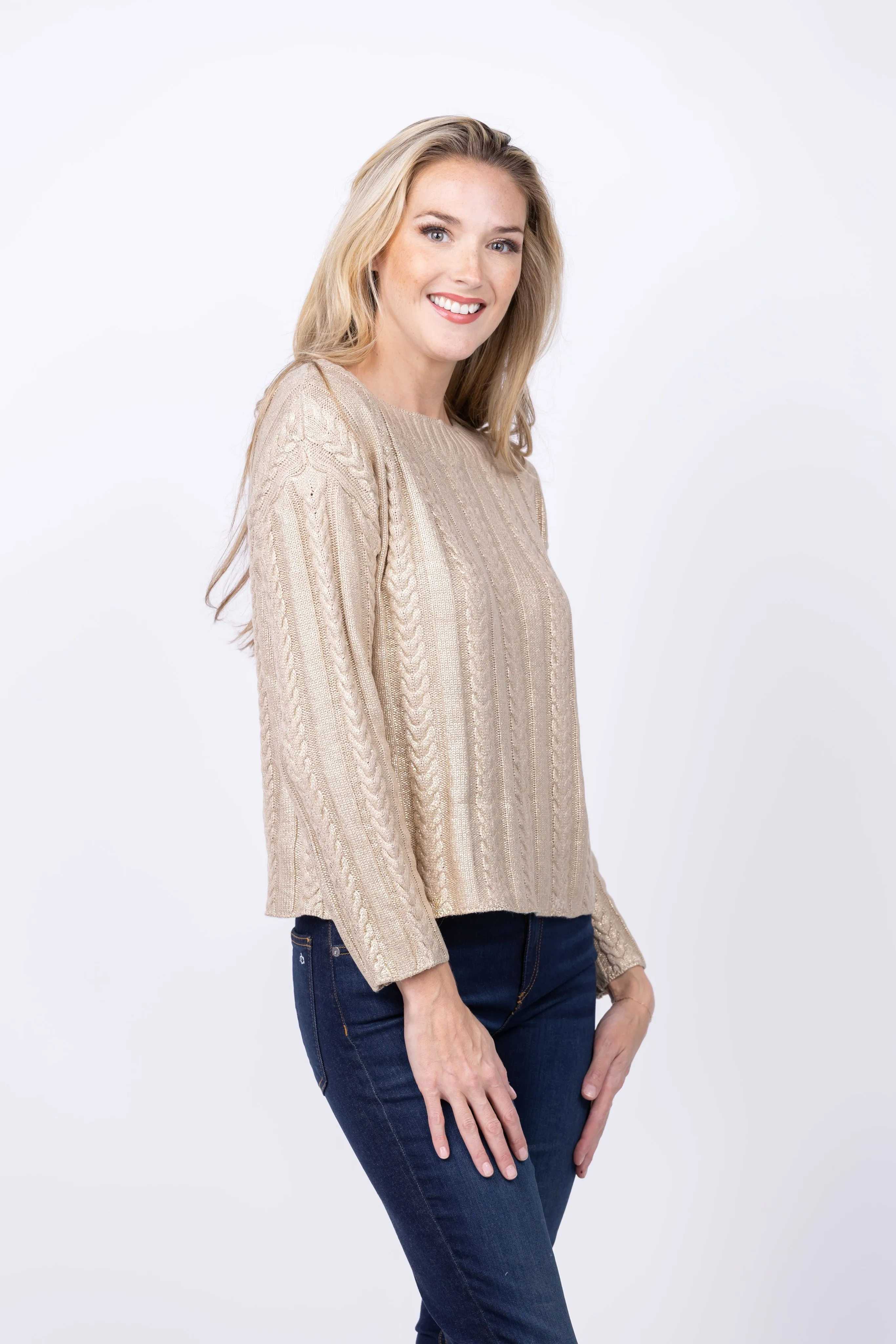 Elliott Lauren Cable Foil Sweater in Gold