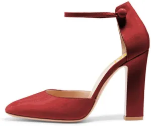 FSJ Women D'Orsay Comfort Ankle Strap High Chunky Heels Closed Point Toe Buckle Up Fancy Dance Ballroom Shoes Size 4-15 M US