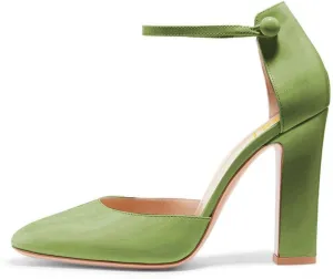 FSJ Women D'Orsay Comfort Ankle Strap High Chunky Heels Closed Point Toe Buckle Up Fancy Dance Ballroom Shoes Size 4-15 M US