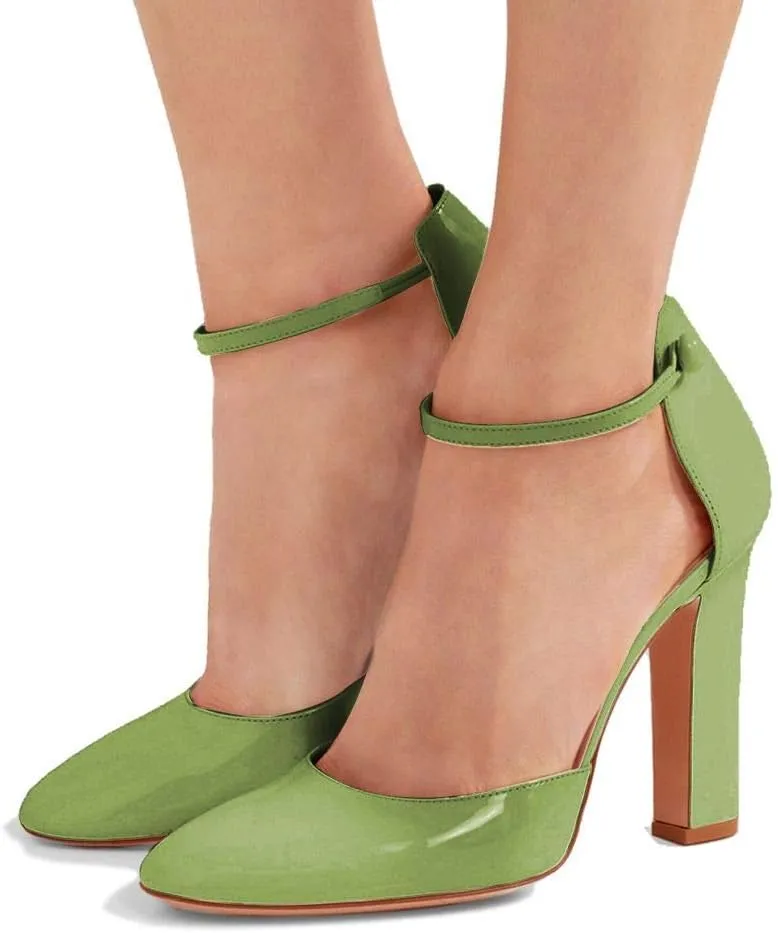FSJ Women D'Orsay Comfort Ankle Strap High Chunky Heels Closed Point Toe Buckle Up Fancy Dance Ballroom Shoes Size 4-15 M US