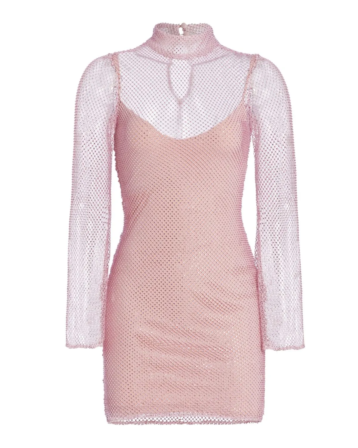 Hand-Beaded Rhinestone Netted Mini Dress
