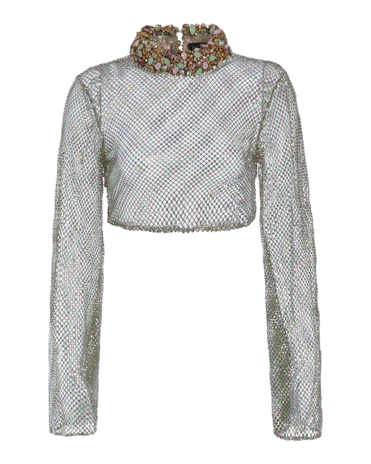 Hand-Beaded Rhinestone Netted Top
