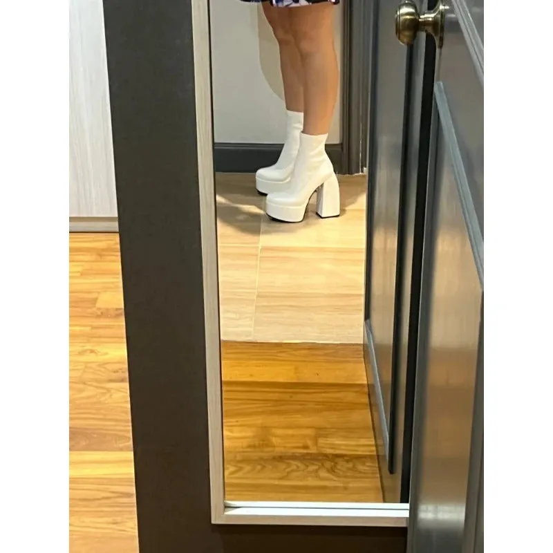 Kvinnors Chunky Heels Lderstvlar
