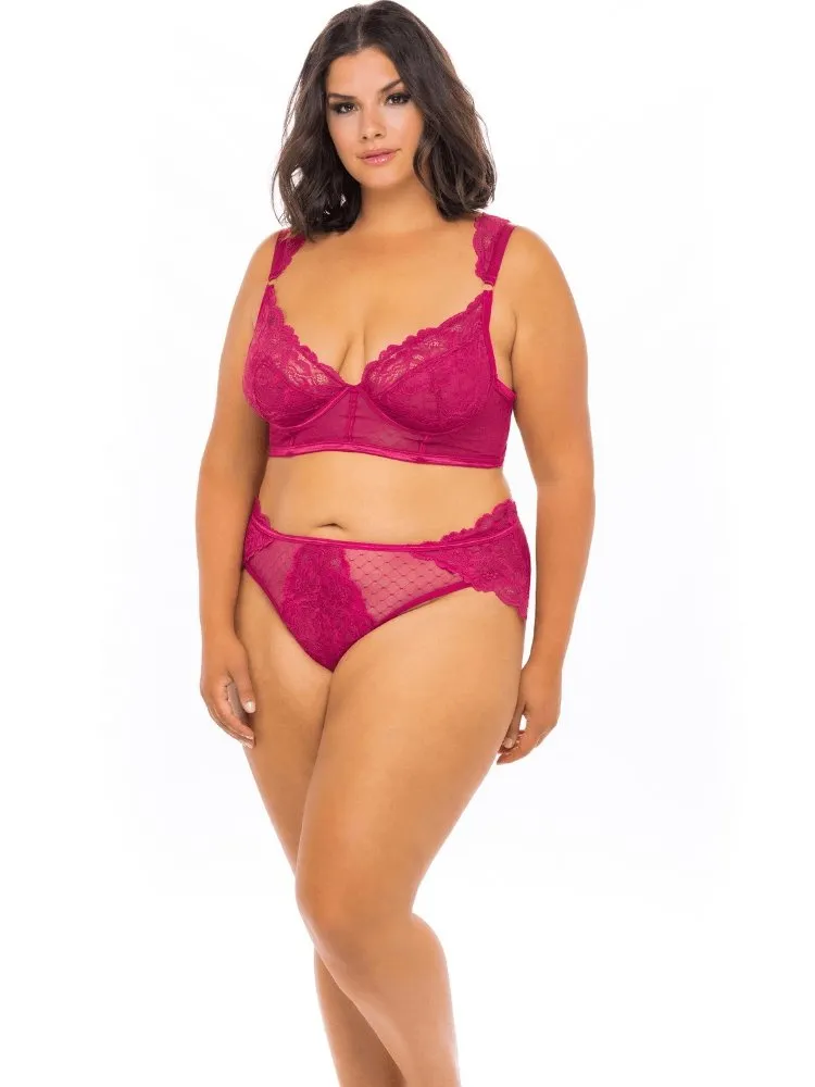 Plus Size Cherries Lace Crop Bra Set