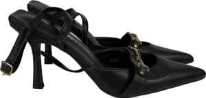 Public Desire Smooch Black Buckle Detail Slingback Mid Heel Court Shoe UK 6 EU 39 