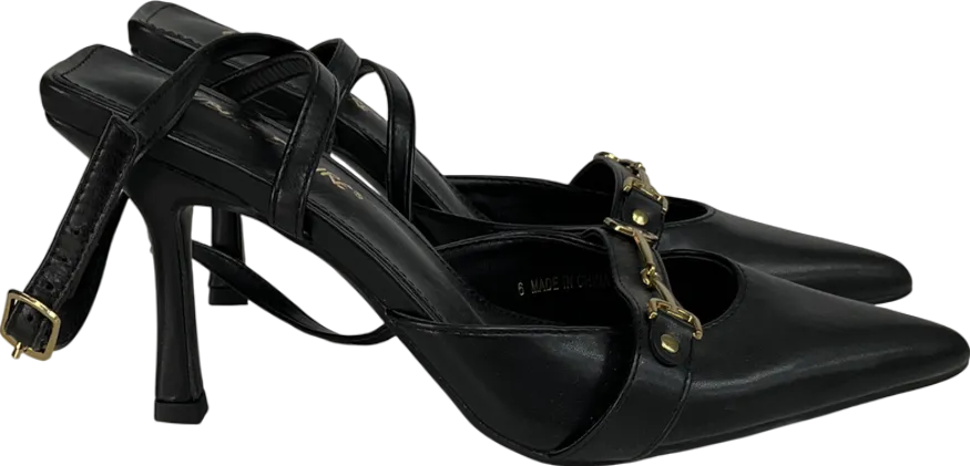 Public Desire Smooch Black Buckle Detail Slingback Mid Heel Court Shoe UK 6 EU 39 
