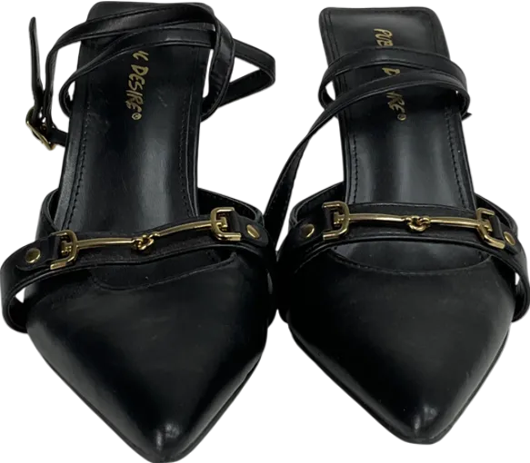 Public Desire Smooch Black Buckle Detail Slingback Mid Heel Court Shoe UK 6 EU 39 