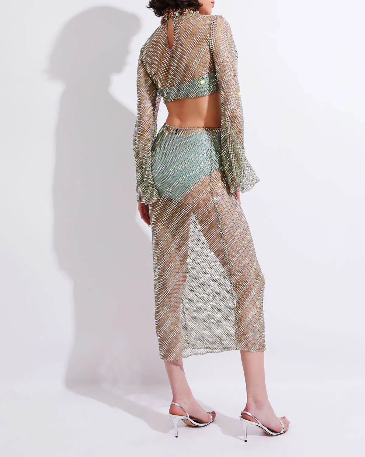 Rhinestone-Netted Midi Skirt