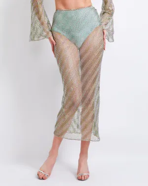 Rhinestone-Netted Midi Skirt