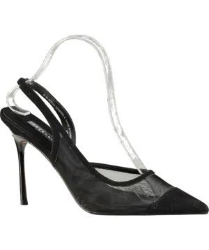 Topshop Black Mesh Panel Slingback Heels UK 6