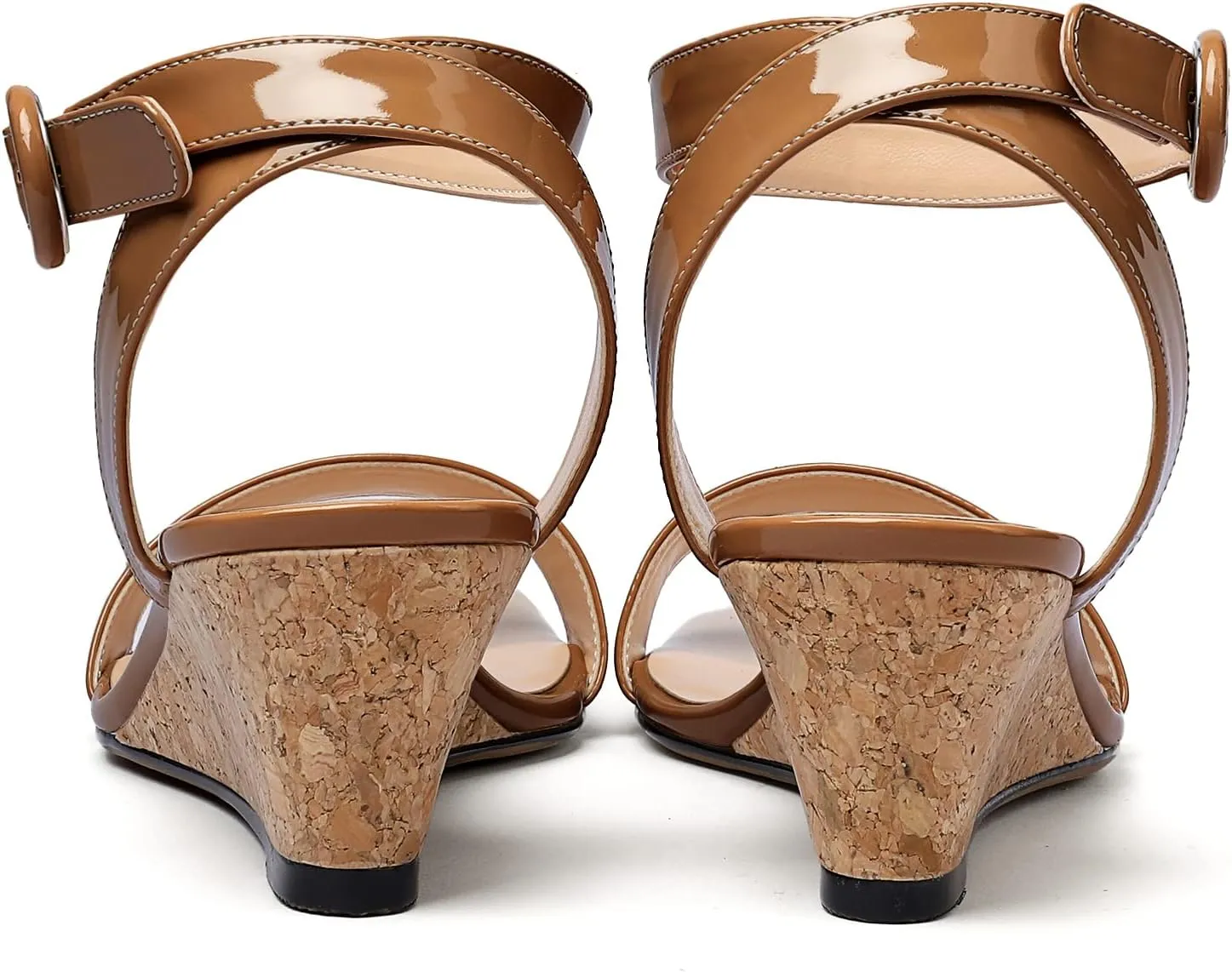 YODEKS Womens Wedge Sandals 2 Inch Low Cork Heel Pumps Square Open Toe Shoes with Ankle Strap for Party Workplace Casual Dress