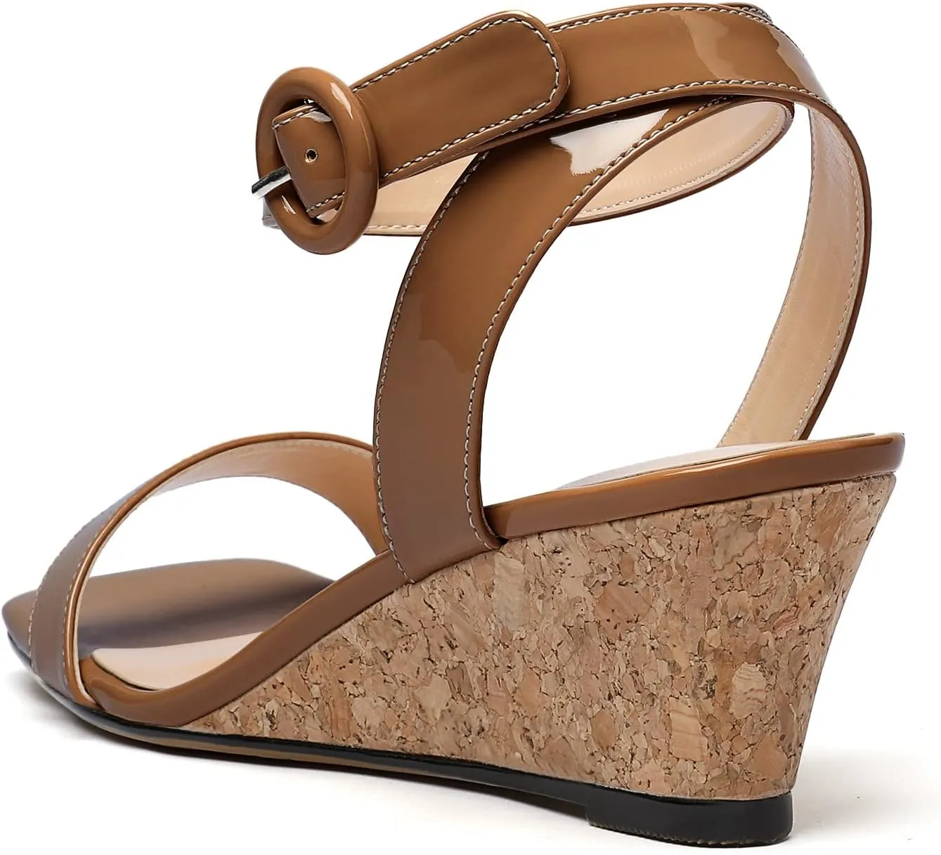 YODEKS Womens Wedge Sandals 2 Inch Low Cork Heel Pumps Square Open Toe Shoes with Ankle Strap for Party Workplace Casual Dress